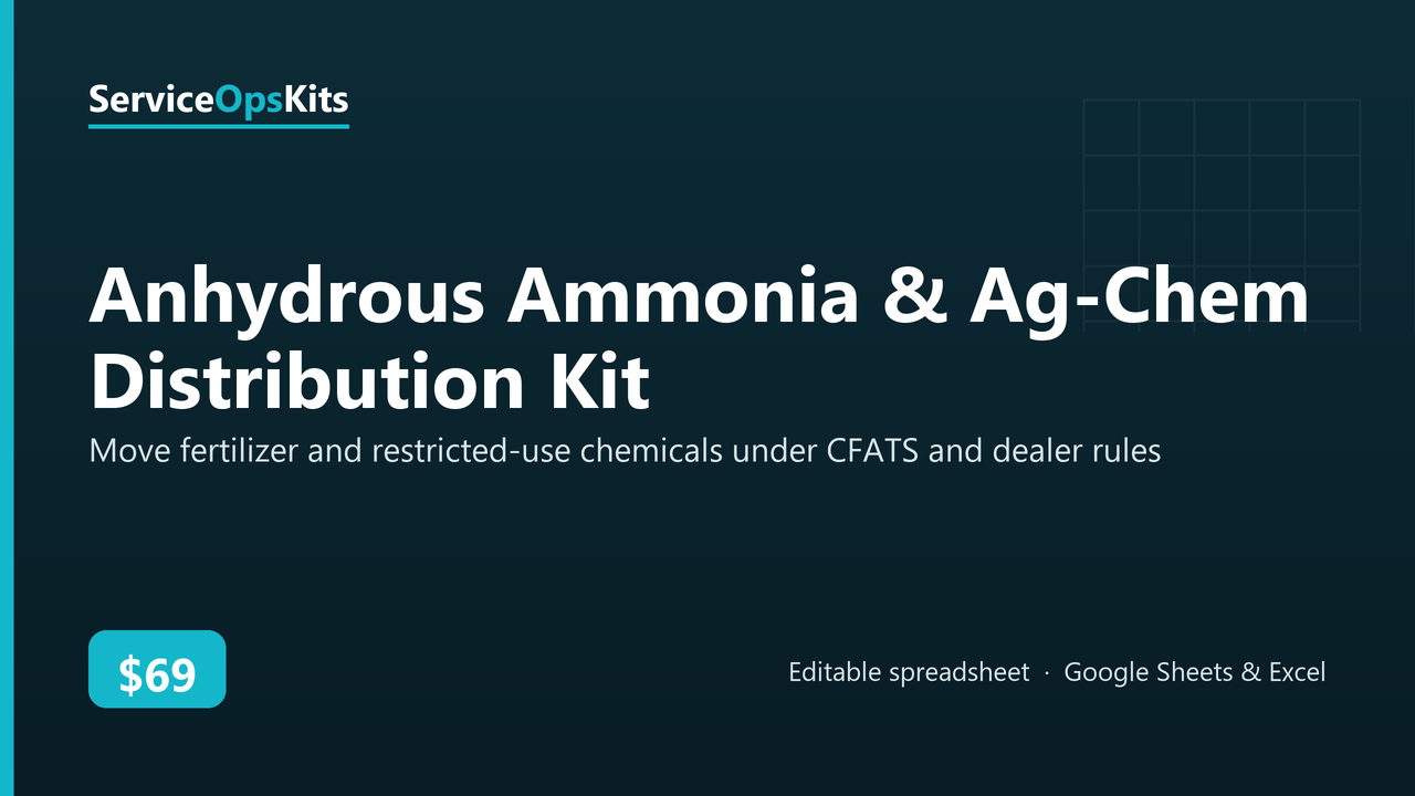 Anhydrous Ammonia & Ag-Chem Distribution Kit spreadsheet template