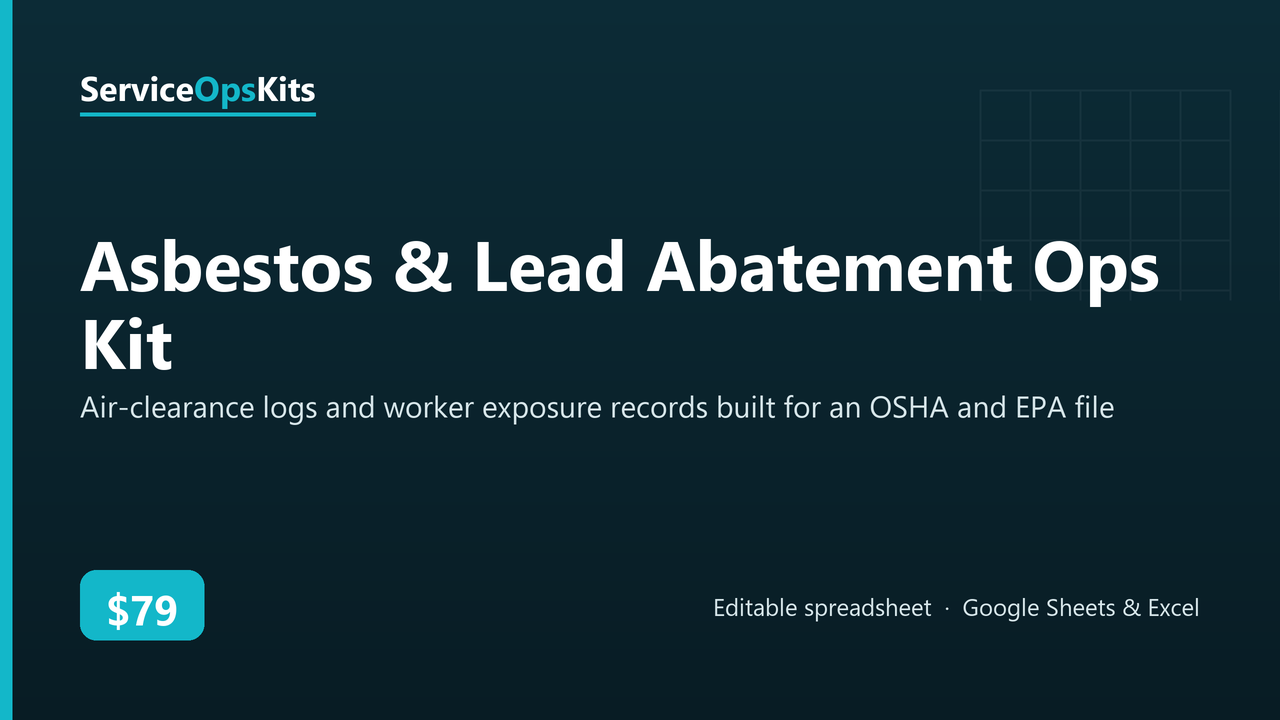 Asbestos & Lead Abatement Ops Kit spreadsheet template