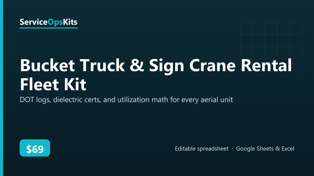 Bucket Truck & Sign Crane Rental Fleet Kit spreadsheet template