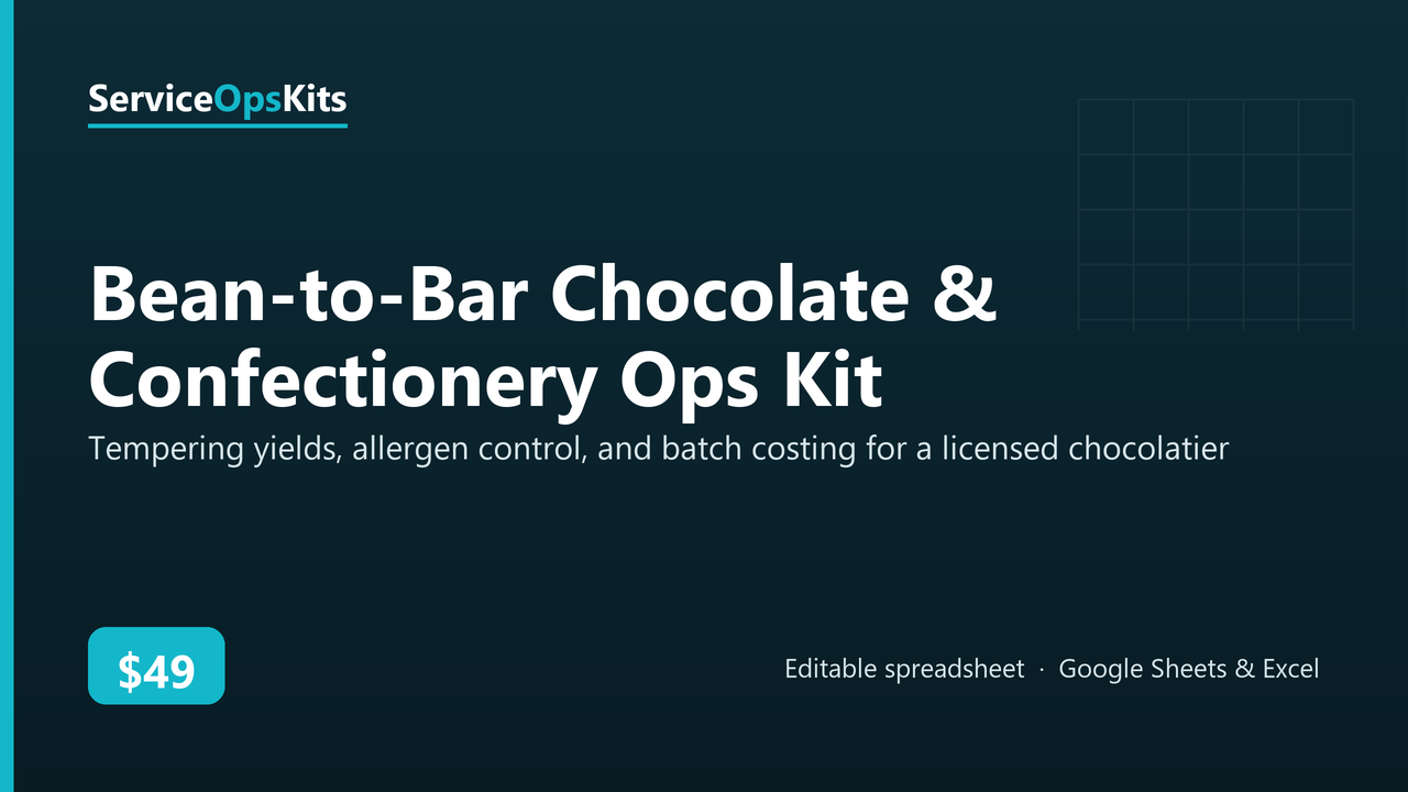 Bean-to-Bar Chocolate & Confectionery Ops Kit spreadsheet template