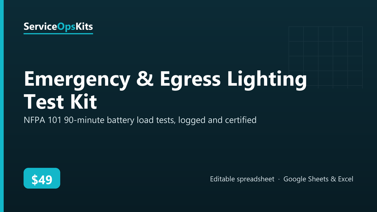 Emergency & Egress Lighting Test Kit spreadsheet template
