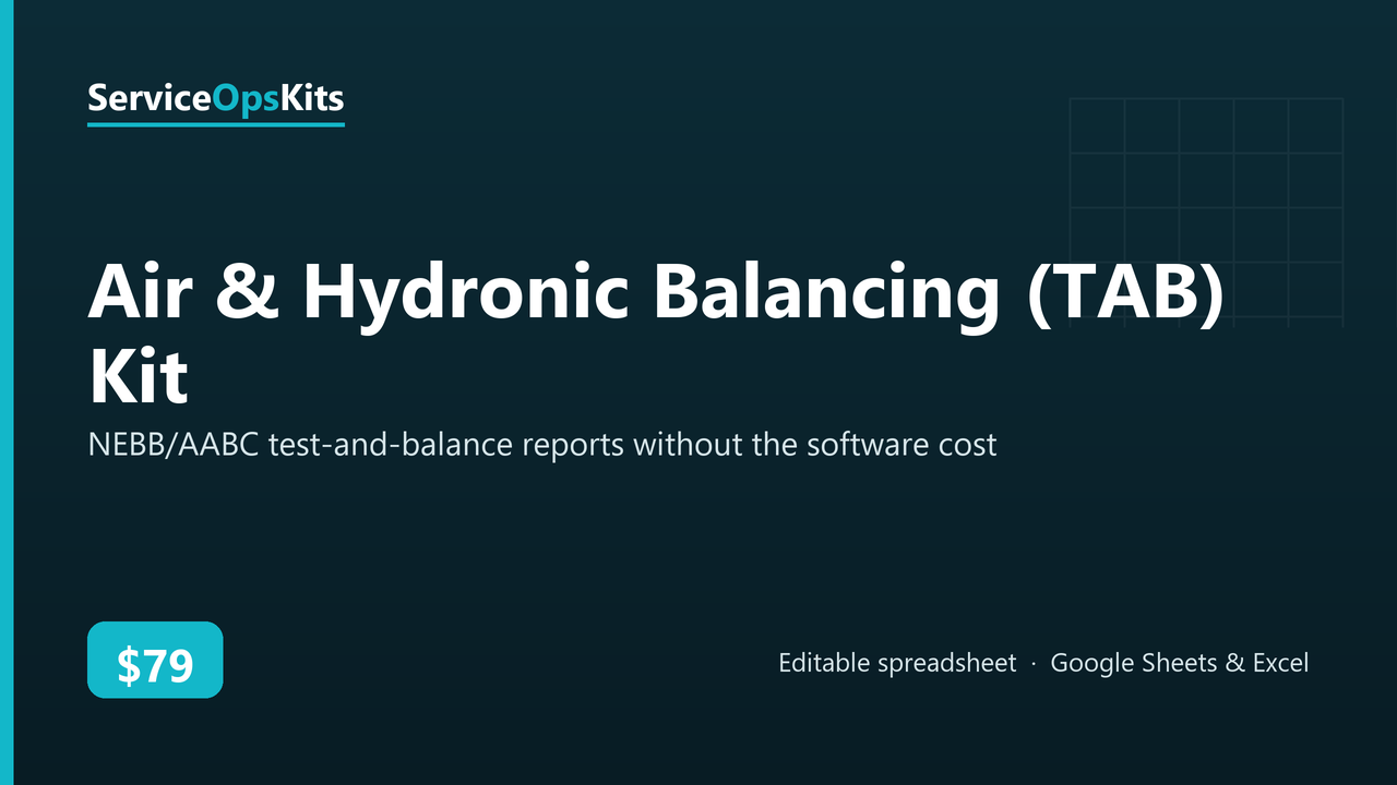 Air & Hydronic Balancing (TAB) Kit spreadsheet template