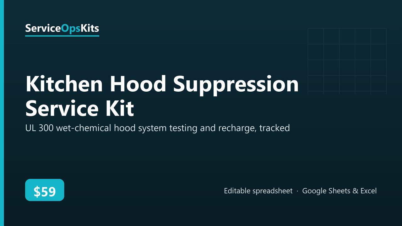 Kitchen Hood Suppression Service Kit spreadsheet template