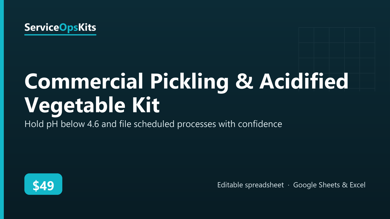 Commercial Pickling & Acidified Vegetable Kit spreadsheet template