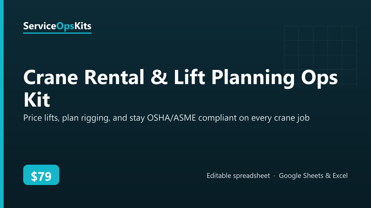 Crane Rental & Lift Planning Ops Kit spreadsheet template