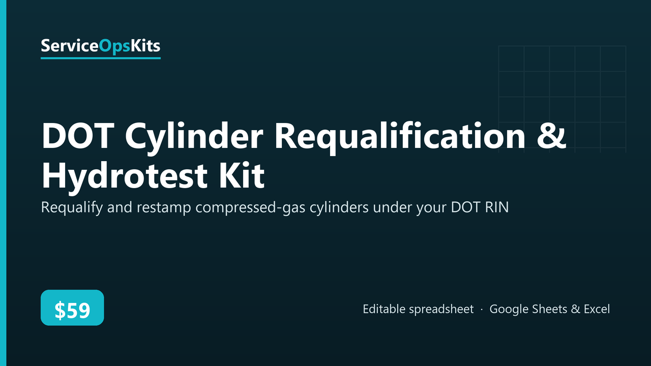 DOT Cylinder Requalification & Hydrotest Kit spreadsheet template
