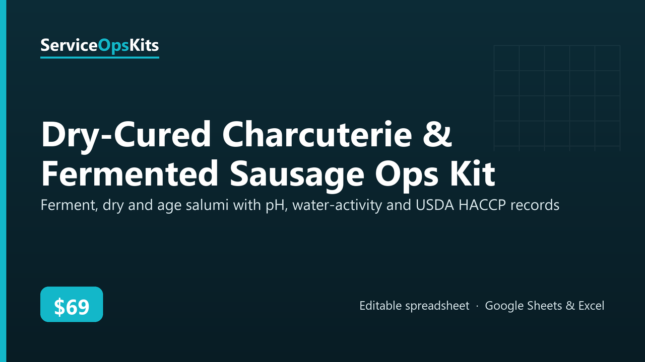 Dry-Cured Charcuterie & Fermented Sausage Ops Kit spreadsheet template