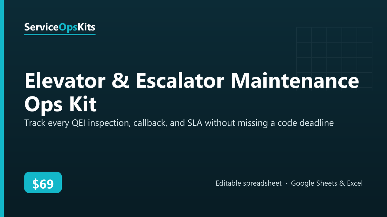 Elevator & Escalator Maintenance Ops Kit spreadsheet template