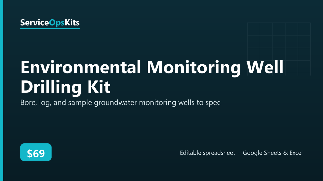 Environmental Monitoring Well Drilling Kit spreadsheet template