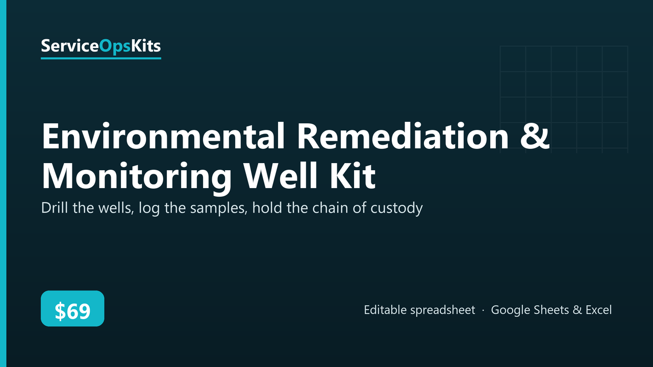Environmental Remediation & Monitoring Well Kit spreadsheet template