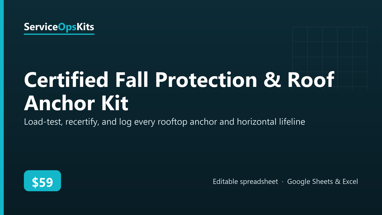 Certified Fall Protection & Roof Anchor Kit spreadsheet template