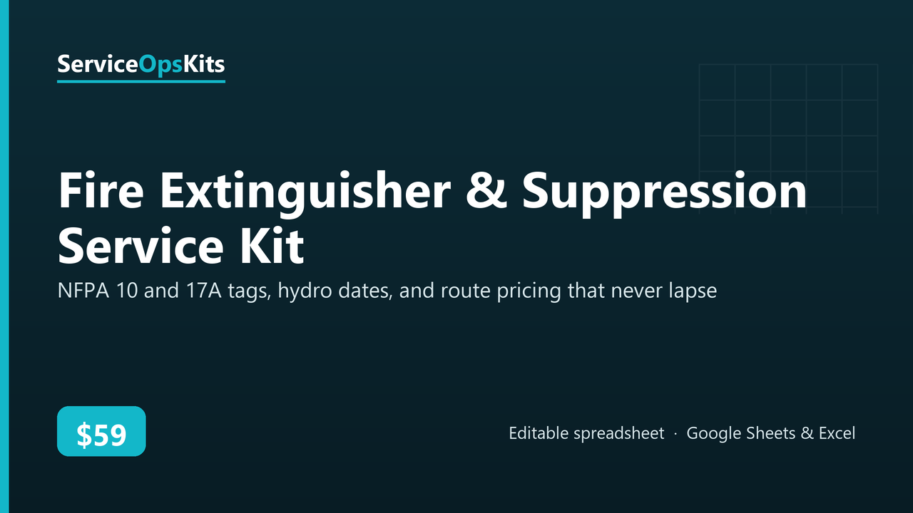 Fire Extinguisher & Suppression Service Kit spreadsheet template