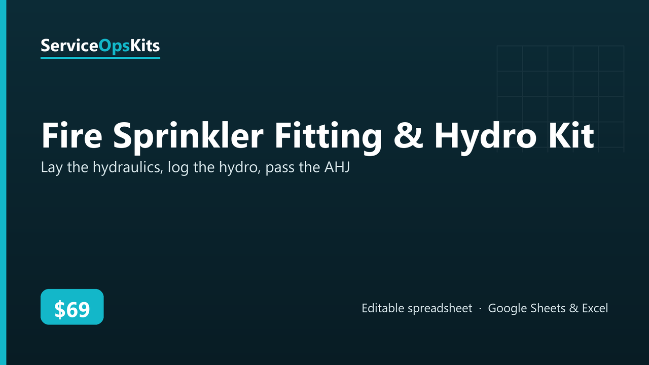 Fire Sprinkler Fitting & Hydro Kit spreadsheet template