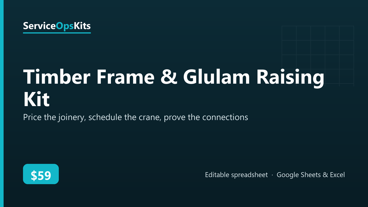 Timber Frame & Glulam Raising Kit spreadsheet template