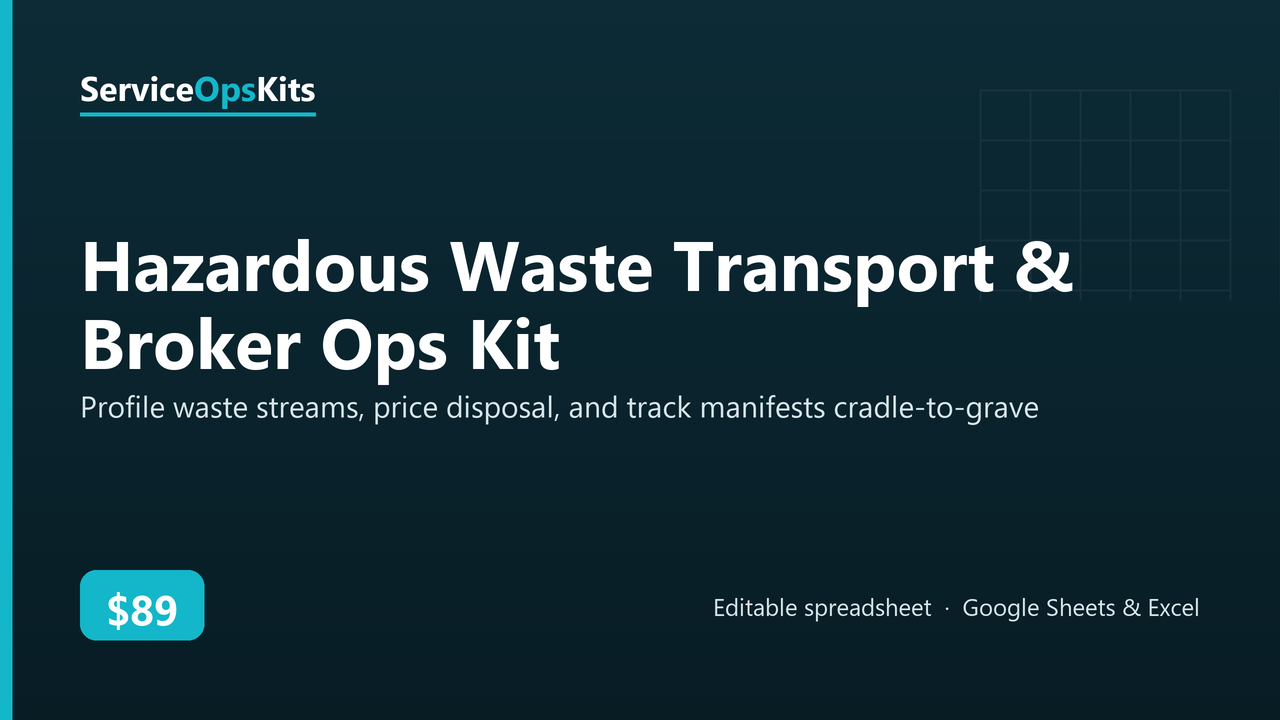 Hazardous Waste Transport & Broker Ops Kit spreadsheet template