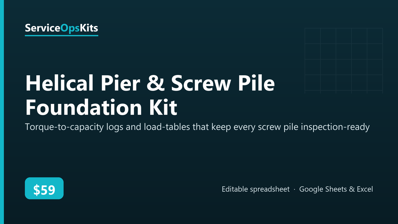 Helical Pier & Screw Pile Foundation Kit spreadsheet template