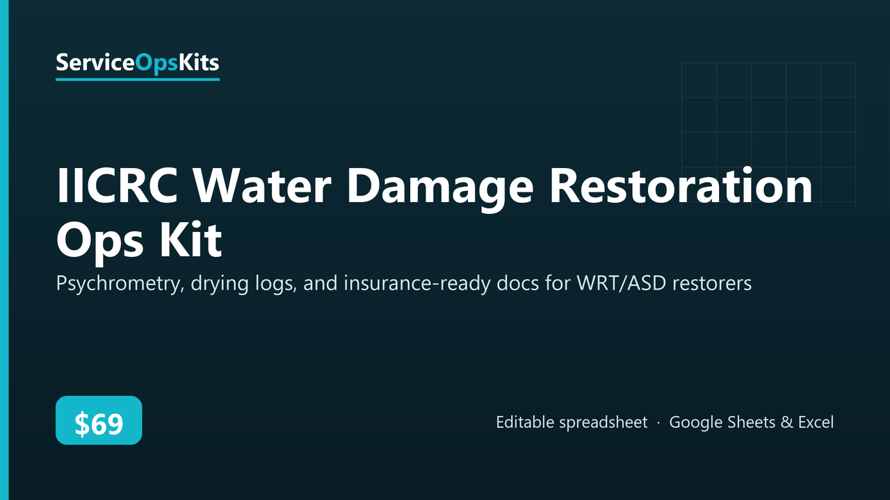 IICRC Water Damage Restoration Ops Kit spreadsheet template