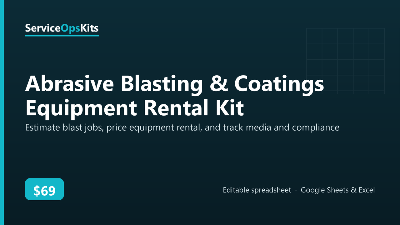 Abrasive Blasting & Coatings Equipment Rental Kit spreadsheet template