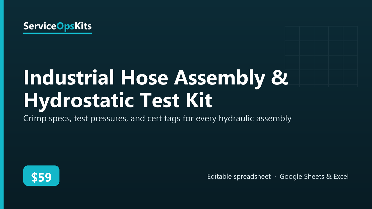 Industrial Hose Assembly & Hydrostatic Test Kit spreadsheet template
