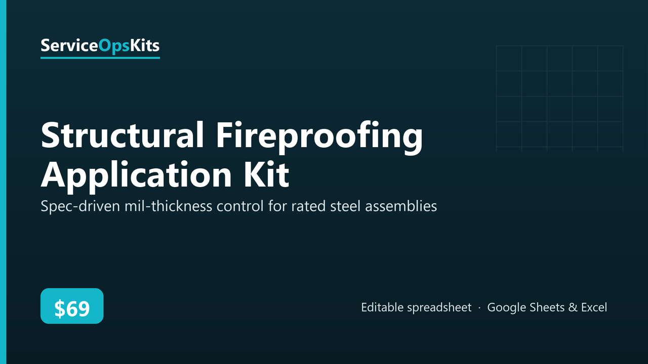 Structural Fireproofing Application Kit spreadsheet template