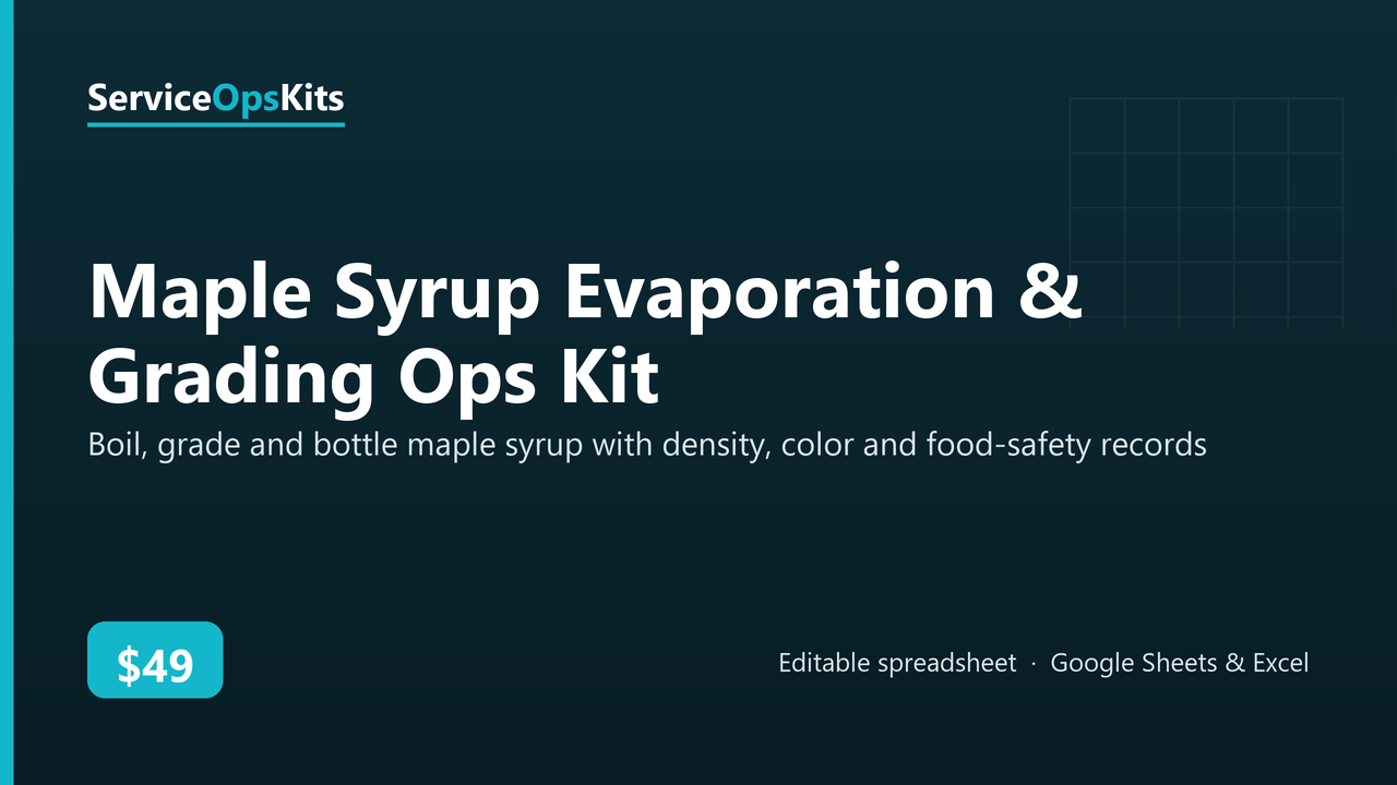 Maple Syrup Evaporation & Grading Ops Kit spreadsheet template