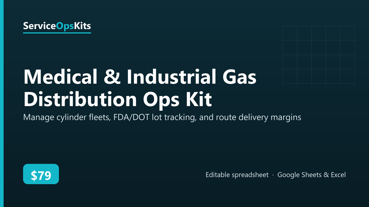 Medical & Industrial Gas Distribution Ops Kit spreadsheet template