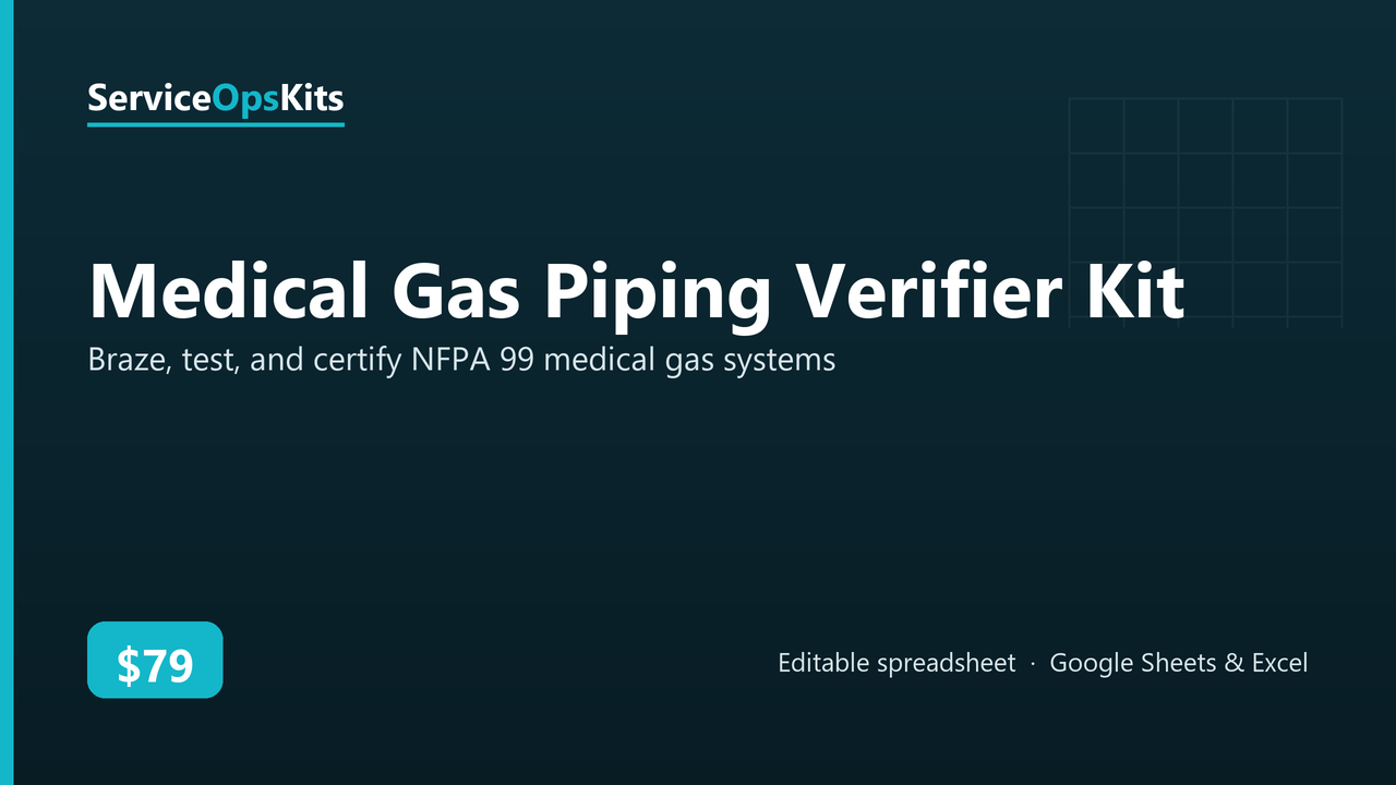 Medical Gas Piping Verifier Kit spreadsheet template