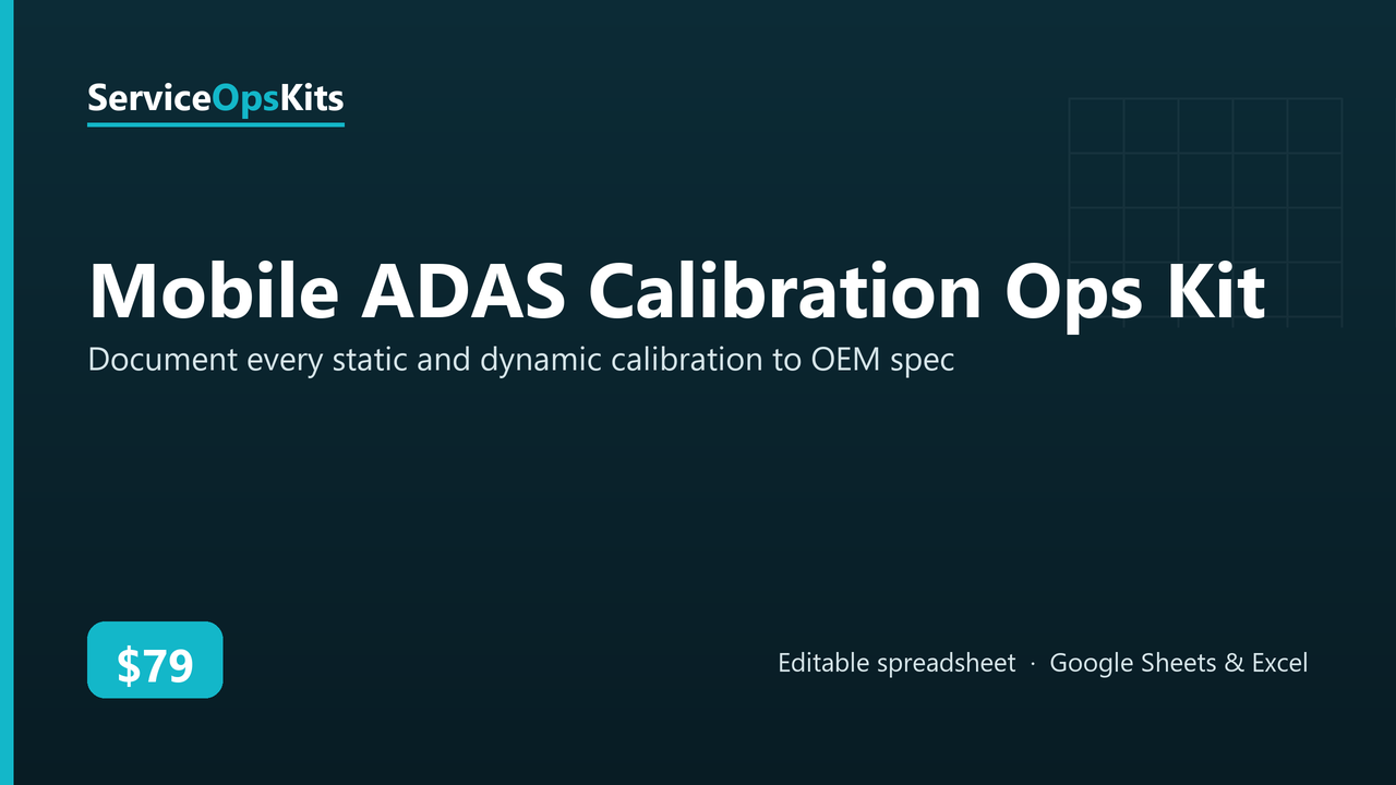 Mobile ADAS Calibration Ops Kit spreadsheet template