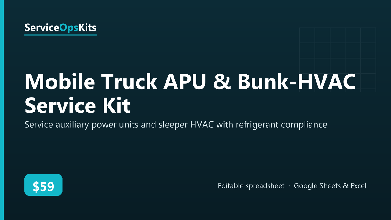 Mobile Truck APU & Bunk-HVAC Service Kit spreadsheet template