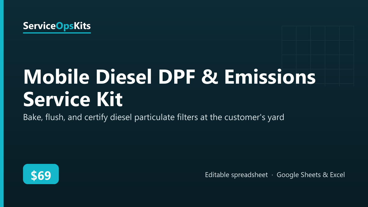 Mobile Diesel DPF & Emissions Service Kit spreadsheet template