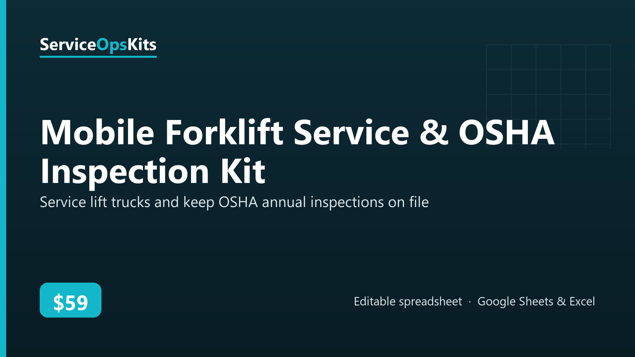 Mobile Forklift Service & OSHA Inspection Kit spreadsheet template