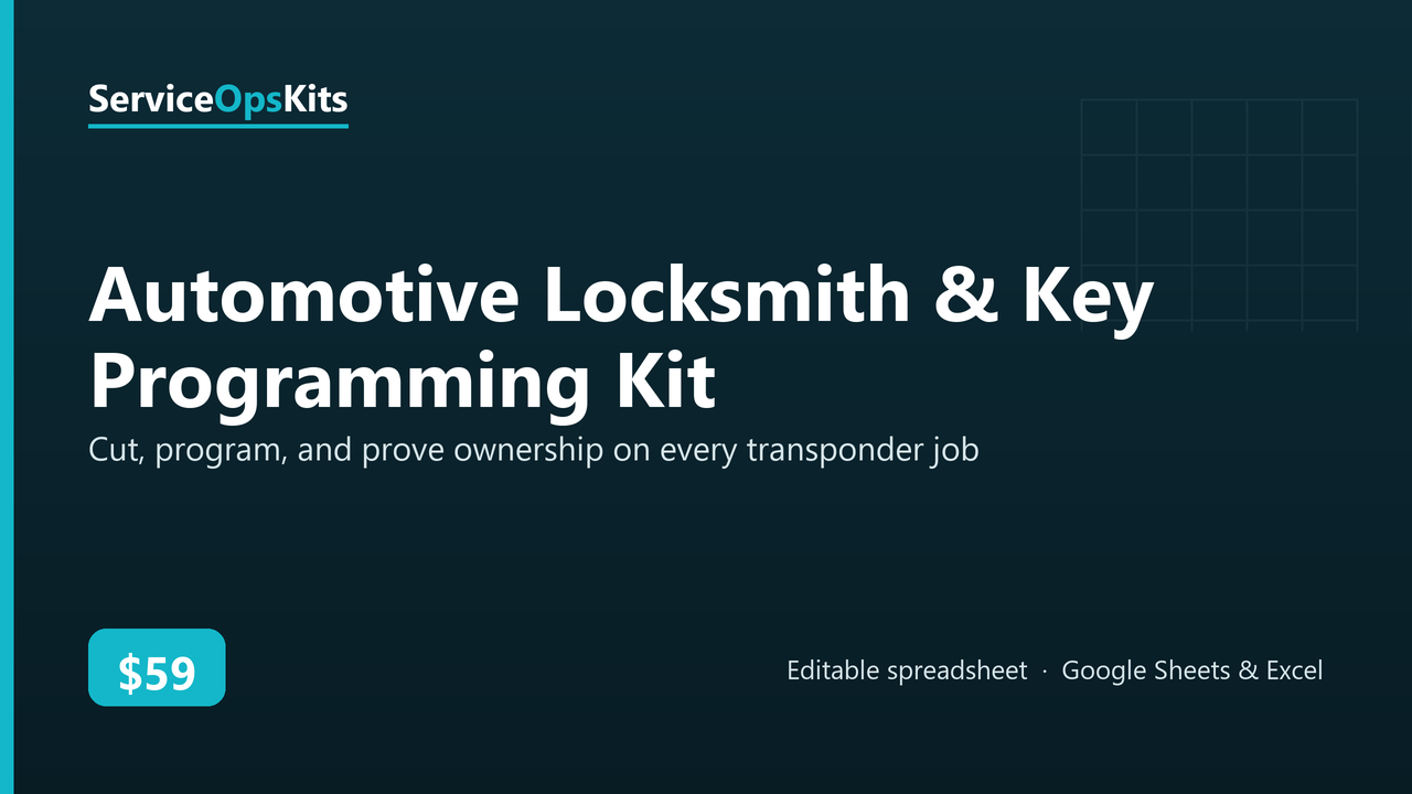 Automotive Locksmith & Key Programming Kit spreadsheet template