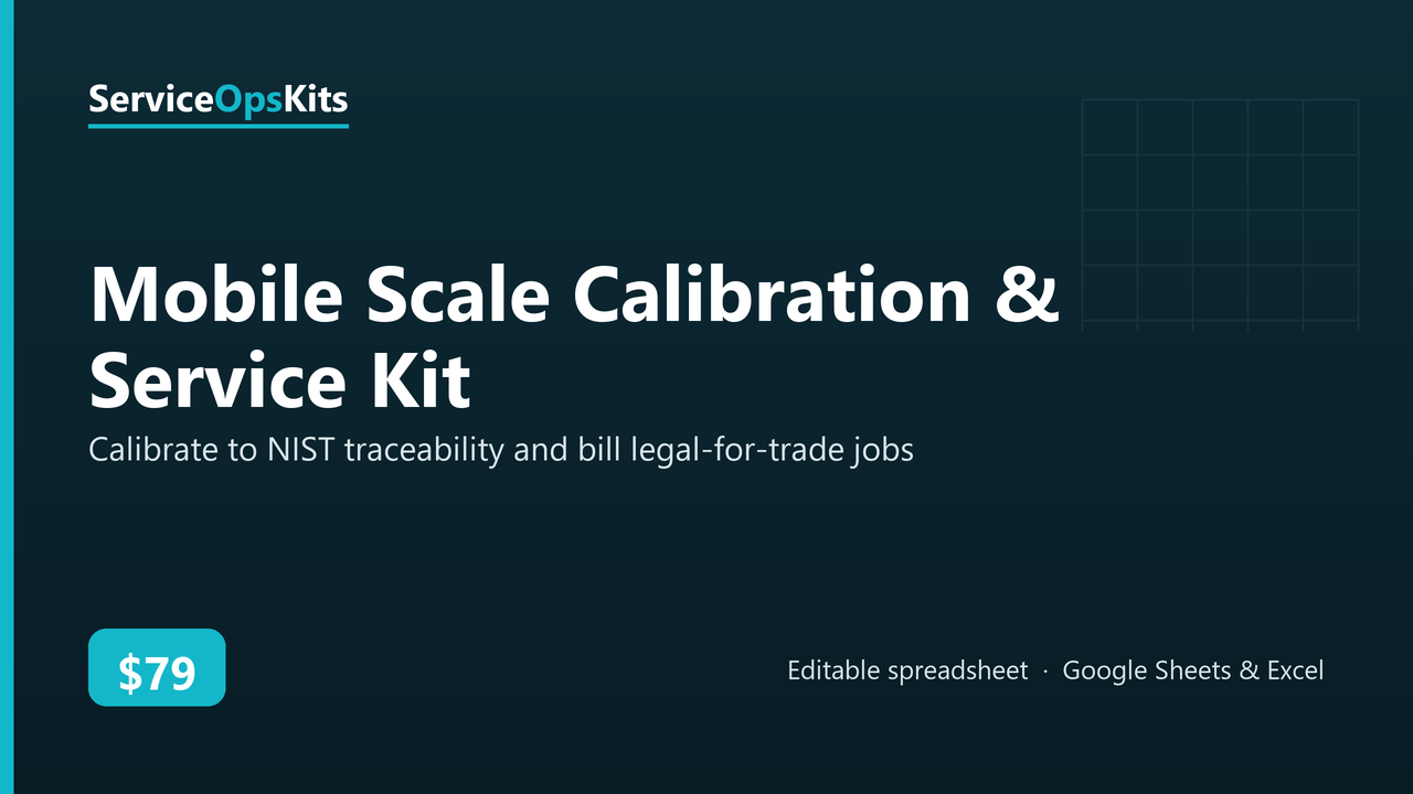 Mobile Scale Calibration & Service Kit spreadsheet template