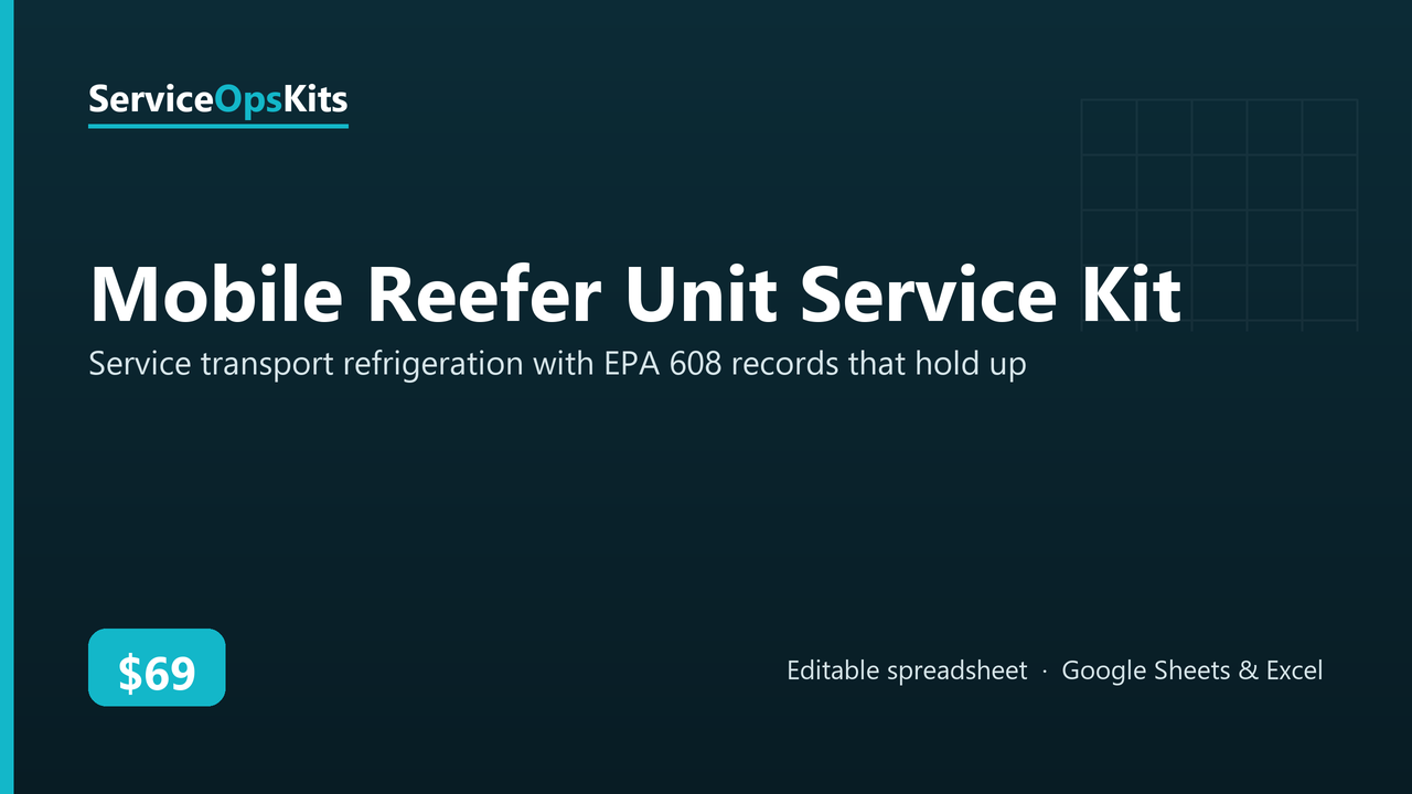 Mobile Reefer Unit Service Kit spreadsheet template
