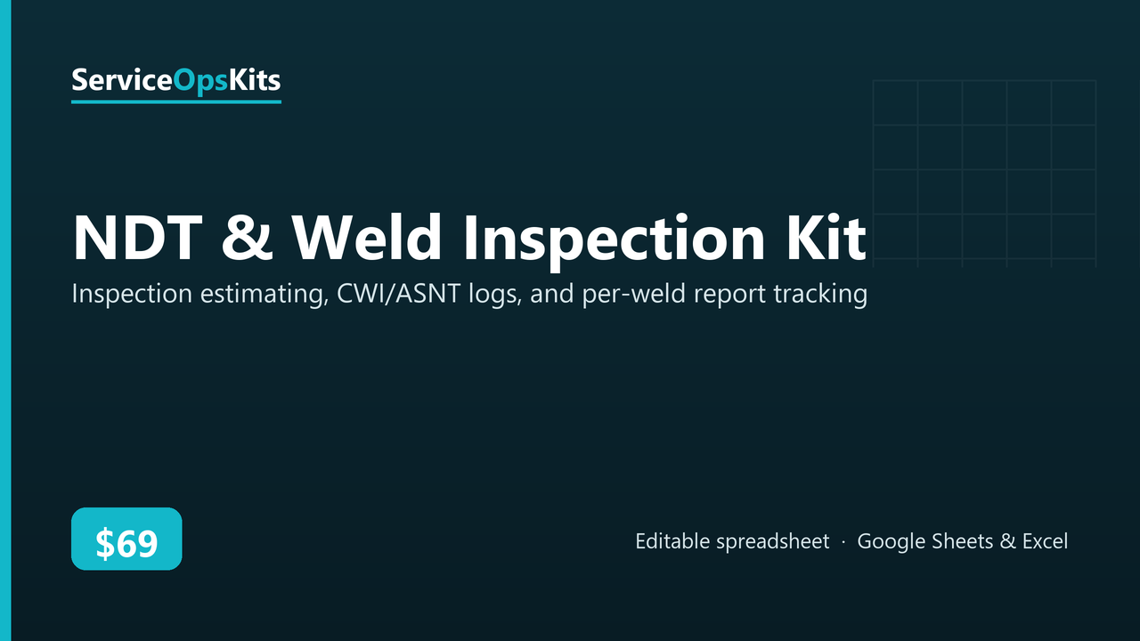 NDT & Weld Inspection Kit spreadsheet template