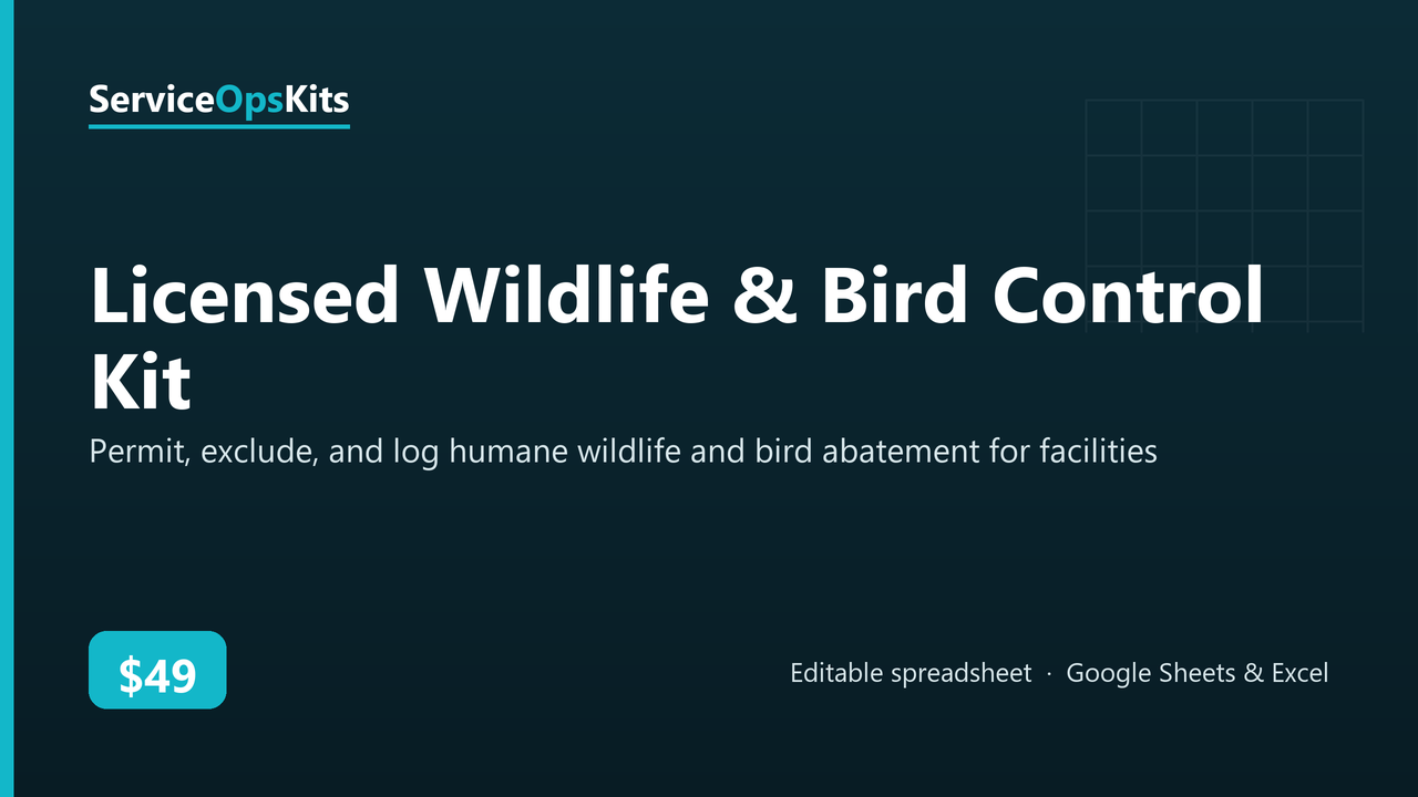 Licensed Wildlife & Bird Control Kit spreadsheet template