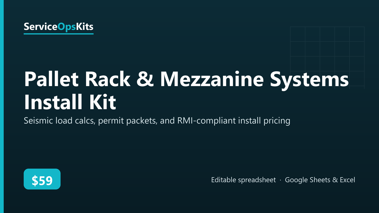 Pallet Rack & Mezzanine Systems Install Kit spreadsheet template