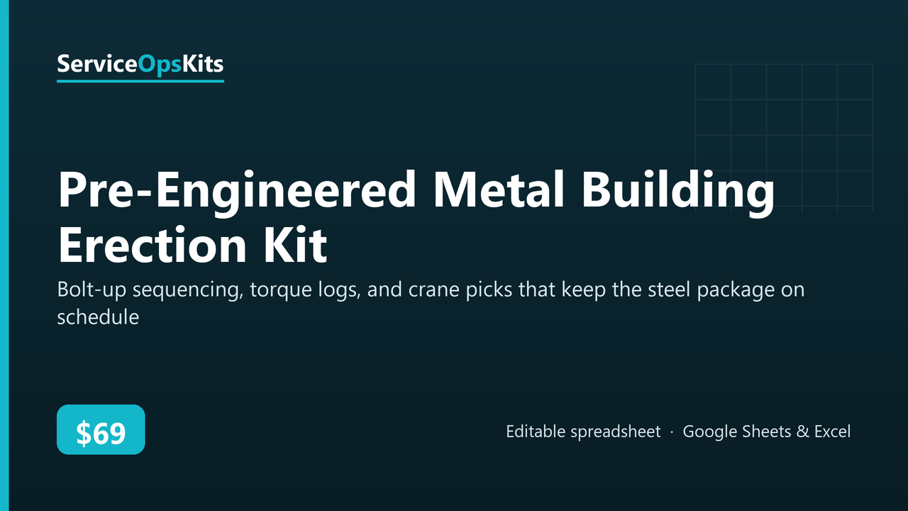 Pre-Engineered Metal Building Erection Kit spreadsheet template
