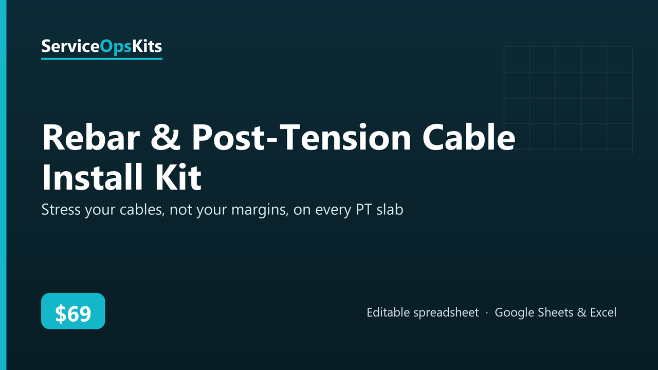 Rebar & Post-Tension Cable Install Kit spreadsheet template
