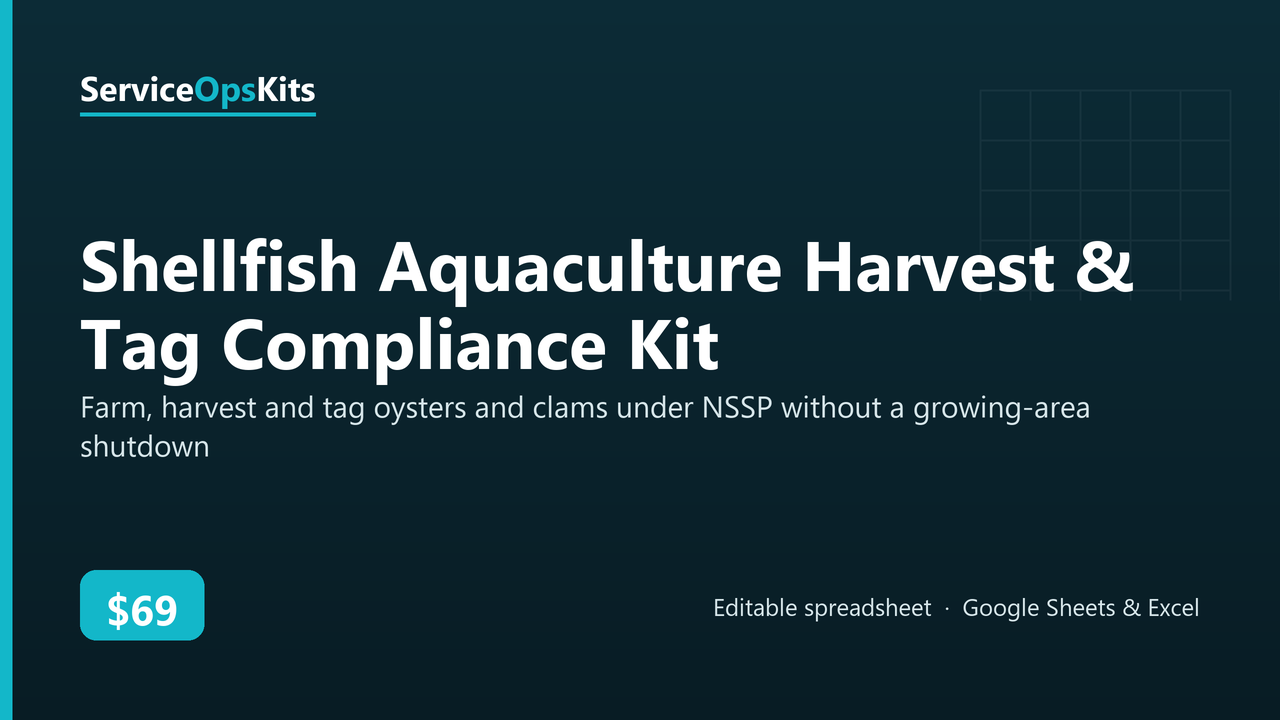 Shellfish Aquaculture Harvest & Tag Compliance Kit spreadsheet template