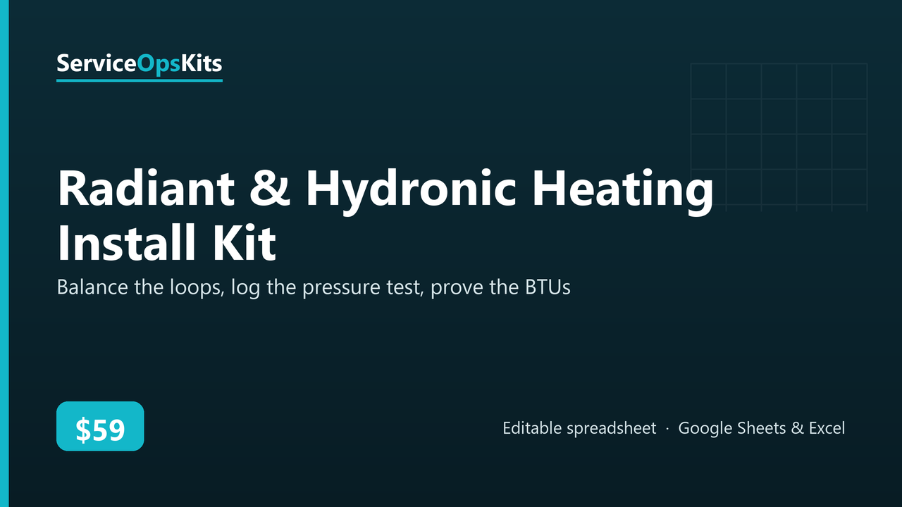 Radiant & Hydronic Heating Install Kit spreadsheet template