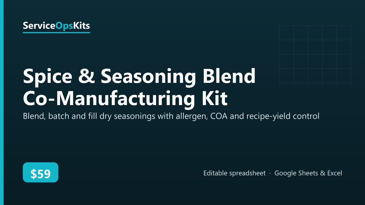 Spice & Seasoning Blend Co-Manufacturing Kit spreadsheet template