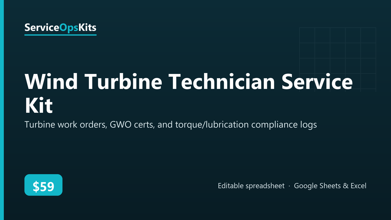 Wind Turbine Technician Service Kit spreadsheet template