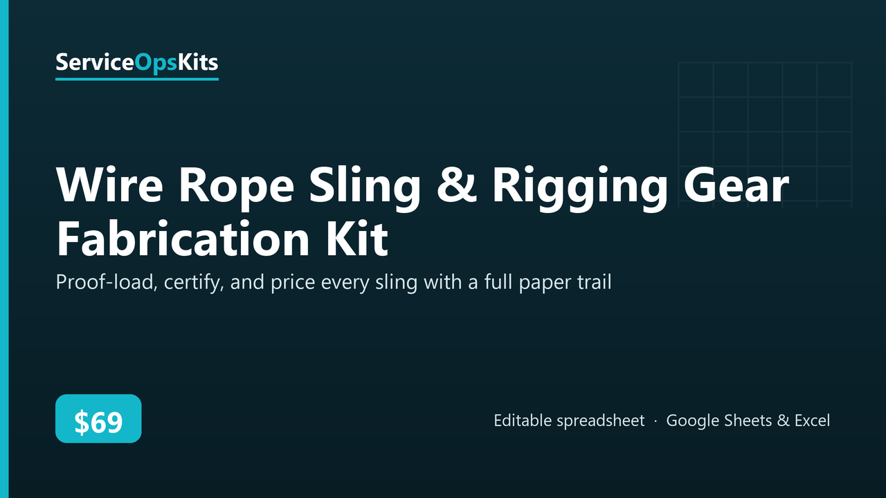 Wire Rope Sling & Rigging Gear Fabrication Kit spreadsheet template